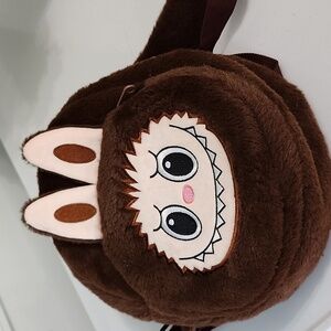 Brown Furry LABUBU Inspired Backpack with Cute Face Design